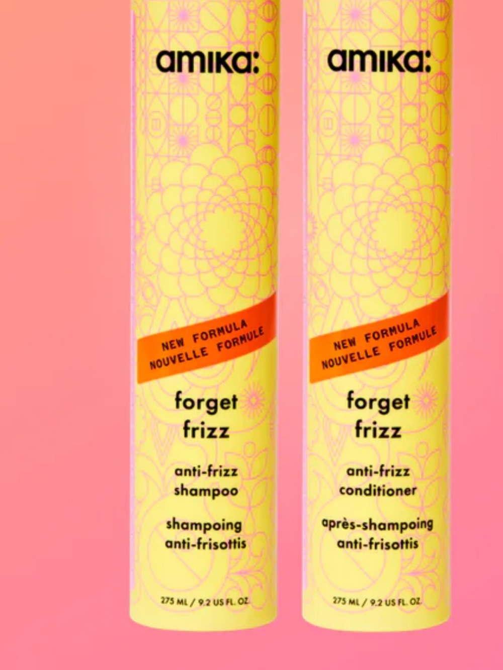 amika Forget Frizz Shampoo & Conditioner Duo - Yellow with Pink Accents